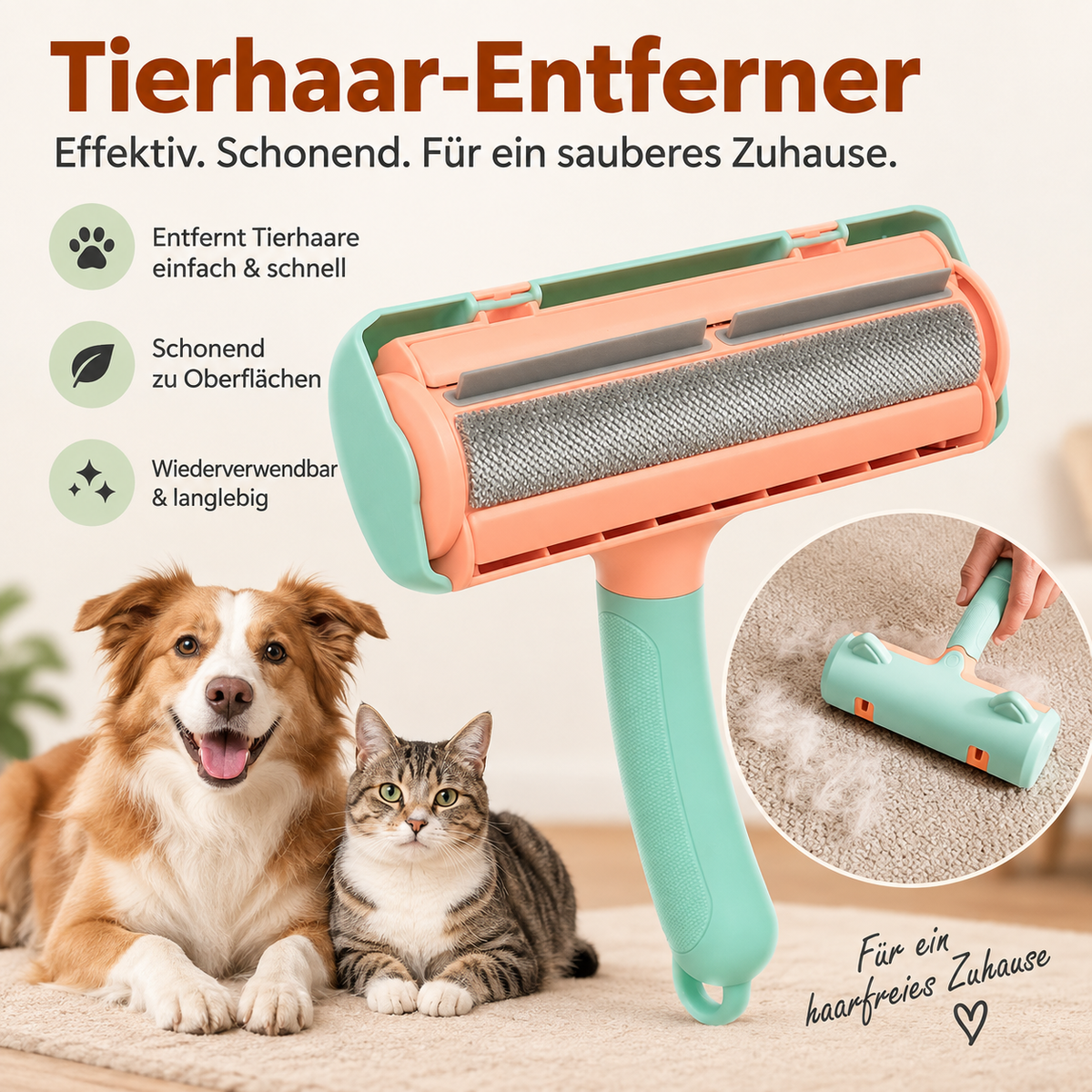 HaarFrei Teppichroller – Tierhaare aus Teppich & Boden entfernen